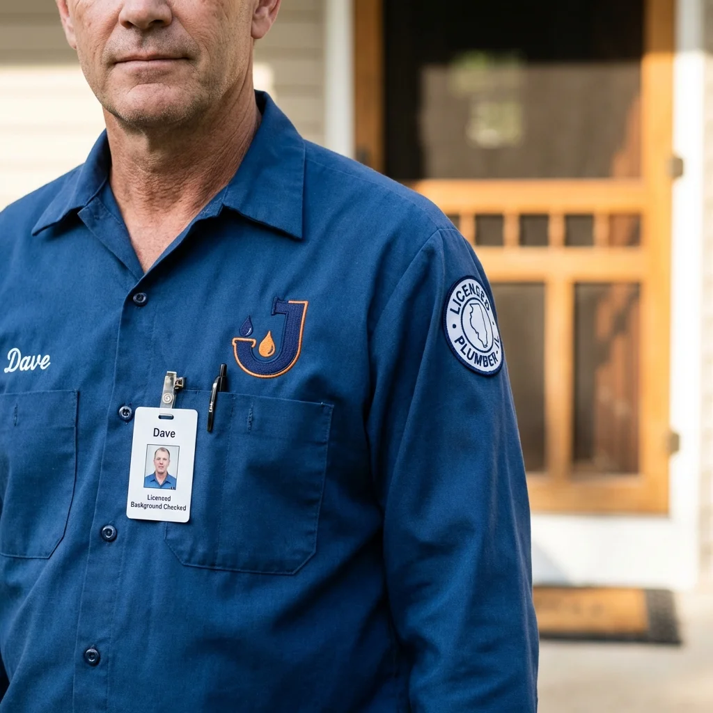 Licensed plumber showing ID badge in Shelbyville, TN
