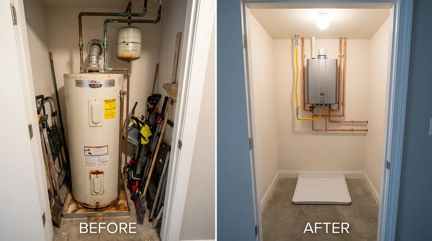 Tank water heater versus wall-mounted tankless unit comparison for Shelbyville, TN homeowners