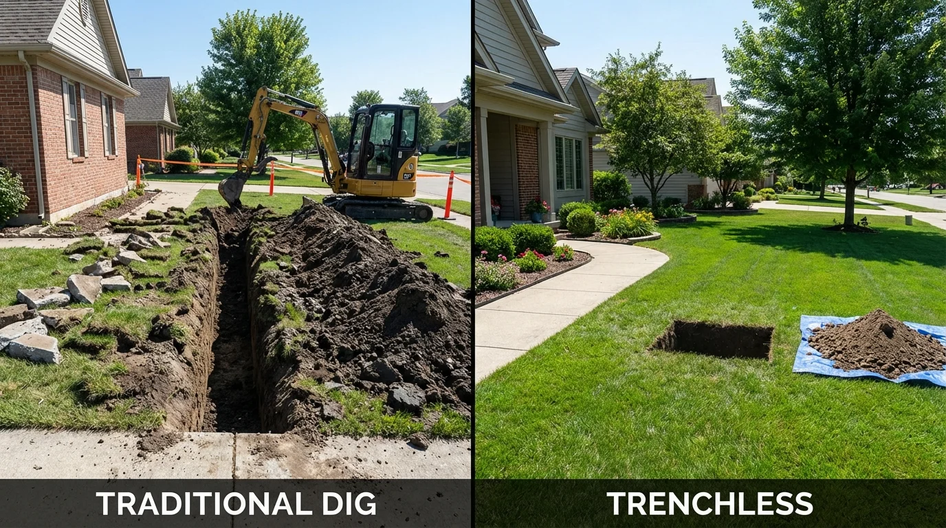 Trenchless sewer repair with minimal yard damage versus traditional excavation in Shelbyville, TN